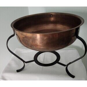 Vintage 8 1/2" Copper Chafing Pot/Warming Pan Dish Stand Rustic Farmhouse